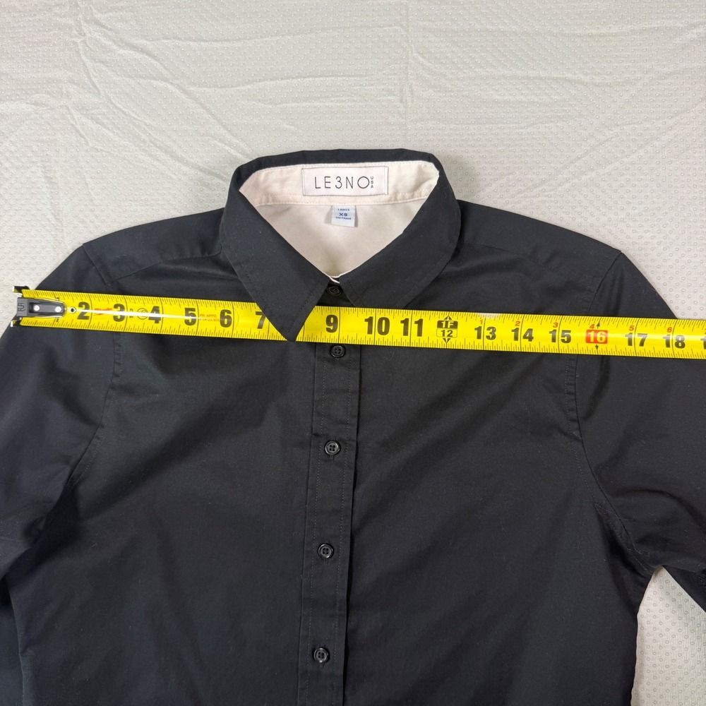 LE 3NO Black Button Down Shirt Womens XS Long Sleeve Collared Cotton Blend Top - Picture 14 of 14